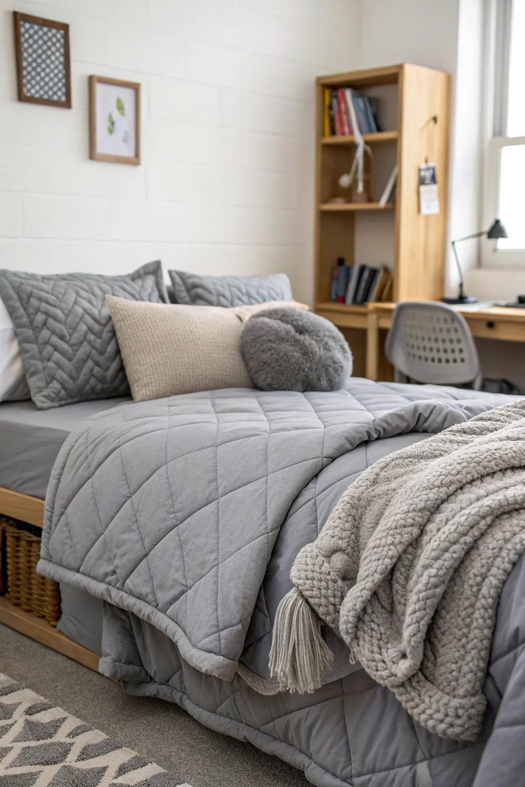 Layer different materials for an inviting and snug bed.