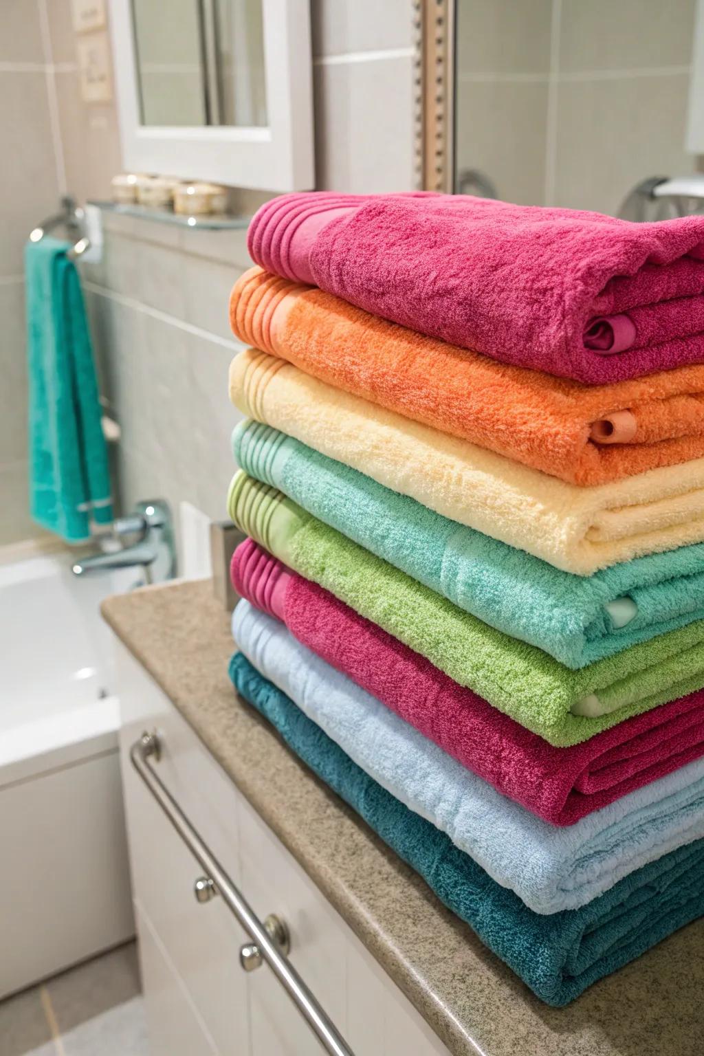 Blend textures on a towel bar for a visually appealing arrangement.