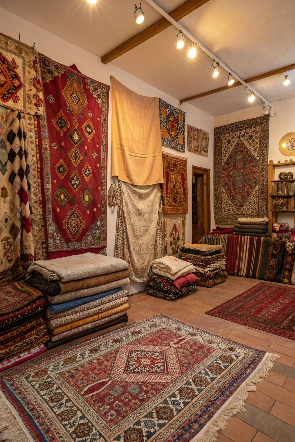 Layering fabrics enhances the warmth and texture of any area.