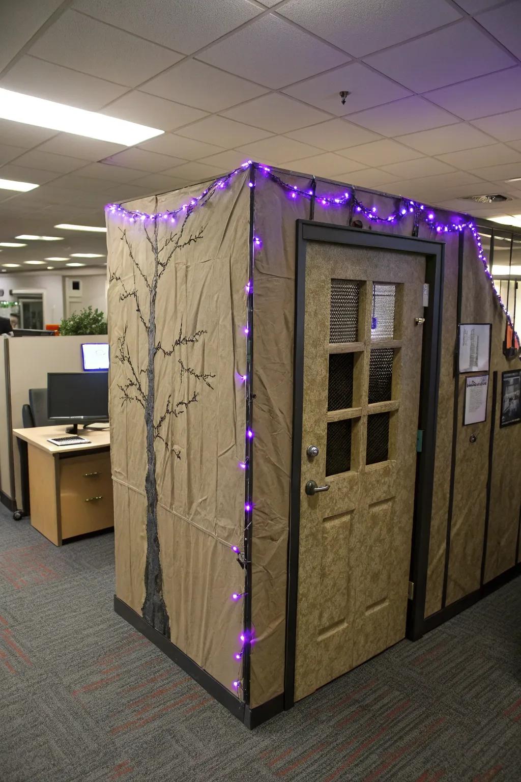 Achieve an eerie manor impression within your cubicle by utilizing straightforward resources.