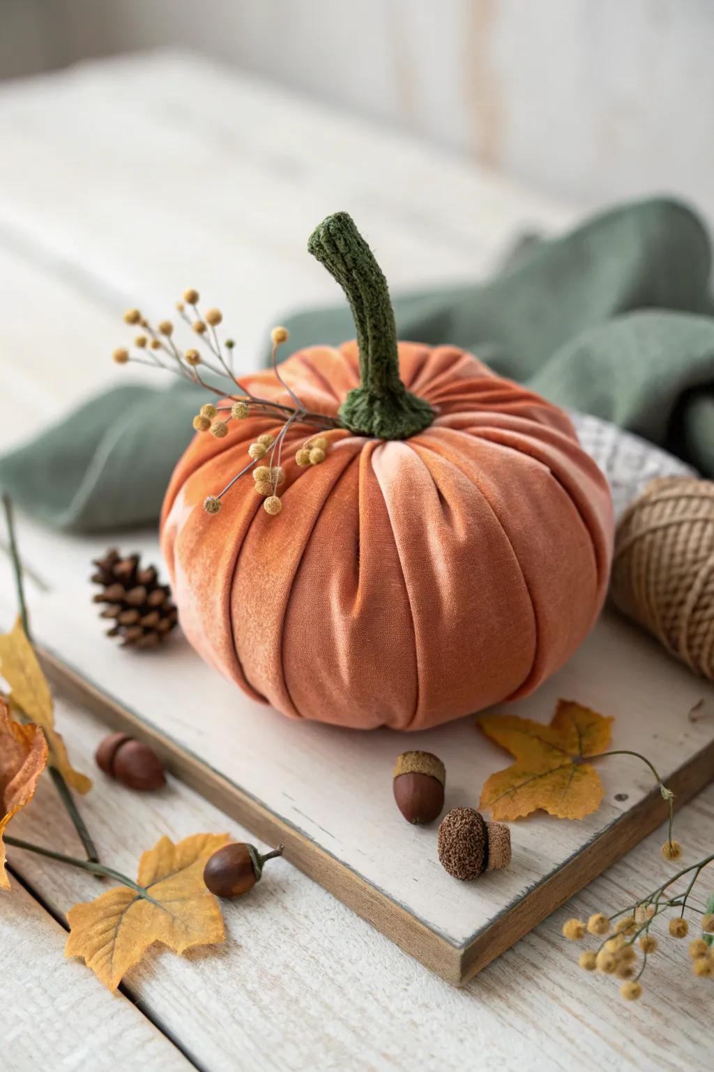 Enjoy the autumn season using appealing fabric pumpkins, an excellent option for minimalistic Halloween styling!