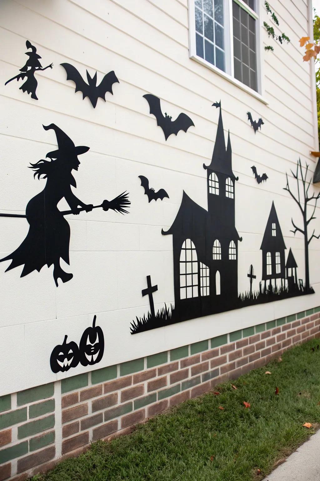 Dark silhouettes serve as compelling Halloween wall adornments.