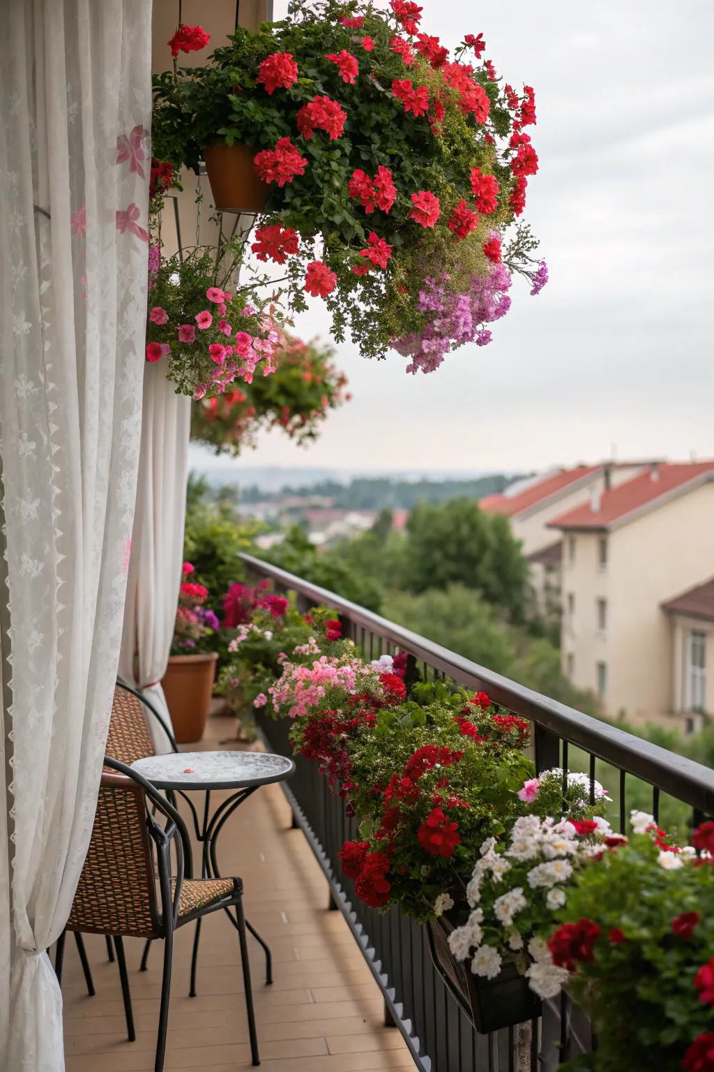 A lively geranium drape for a private sanctuary.