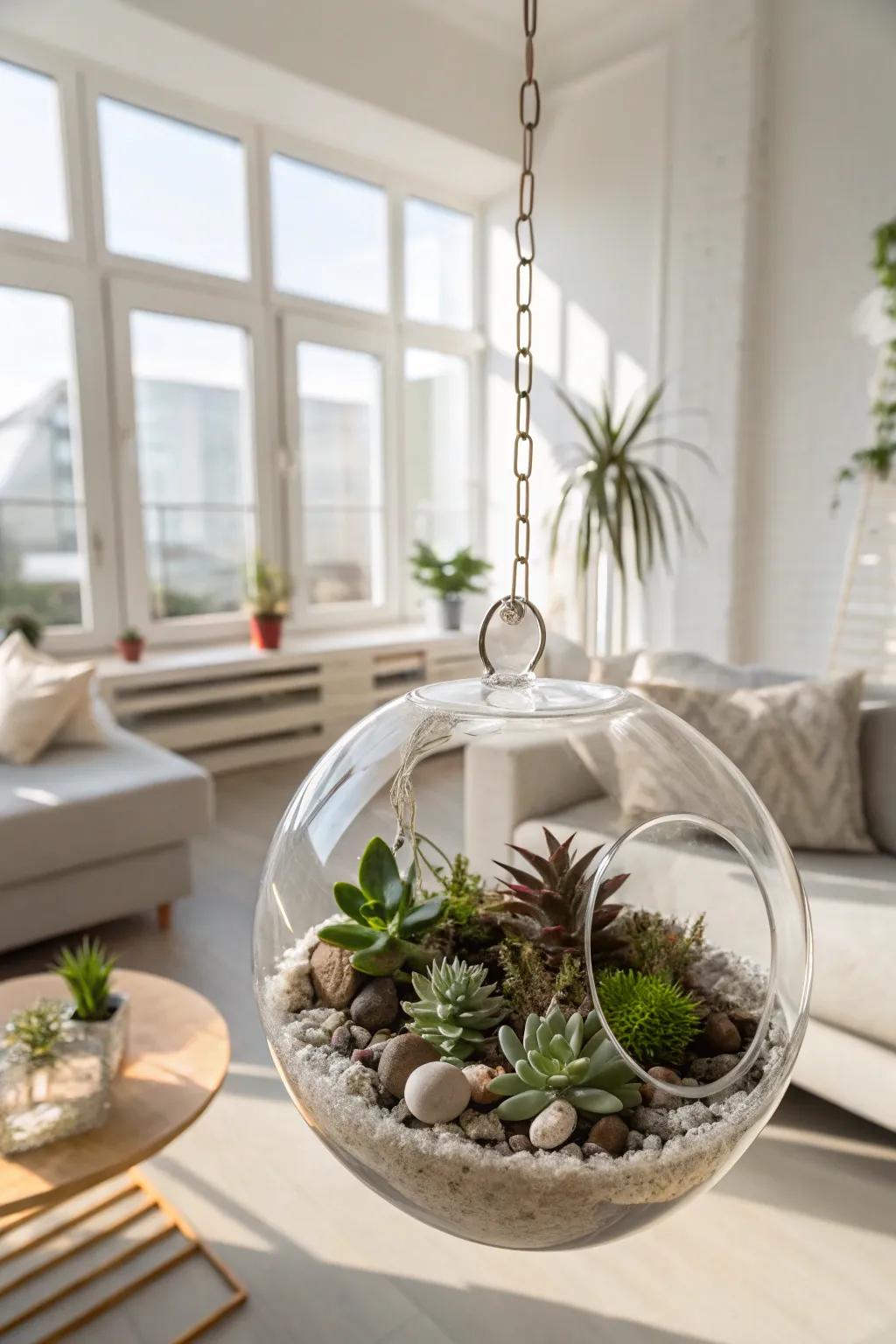 A quintessential orb garden with succulents, infusing a trace of verdant refinement.