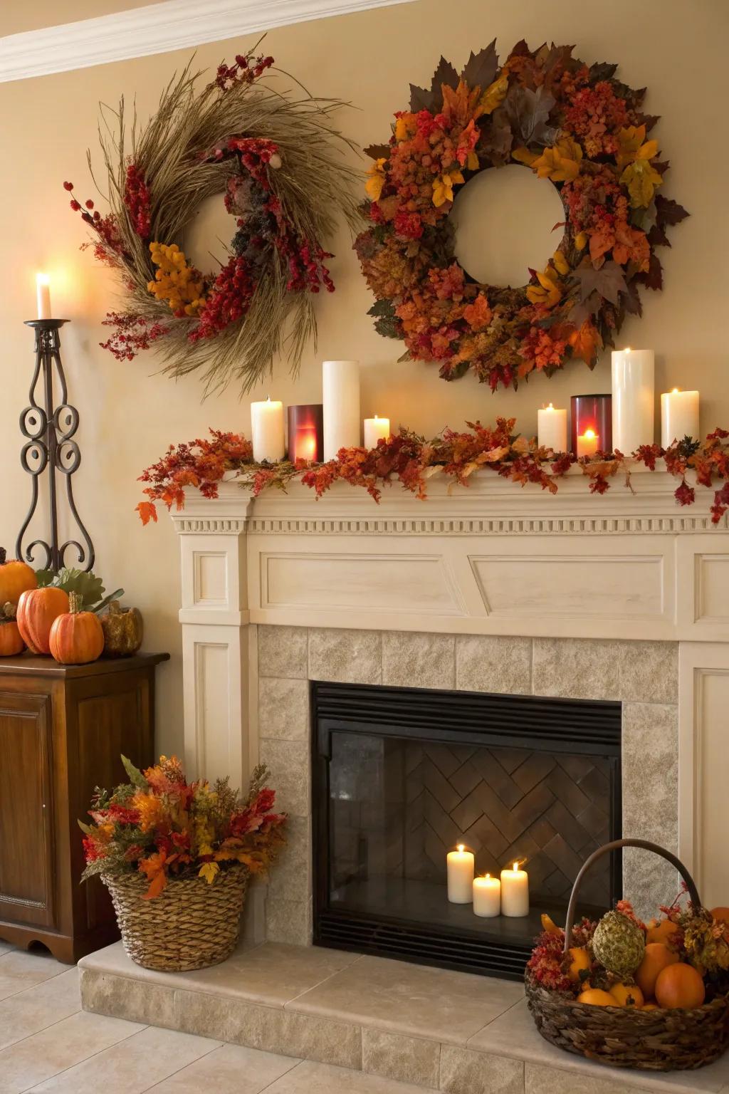 Appreciate each season with themed fireside decorations.