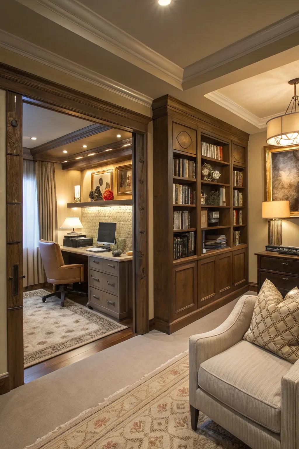 A bookshelf concealing a secret room offers a touch of classic magic.