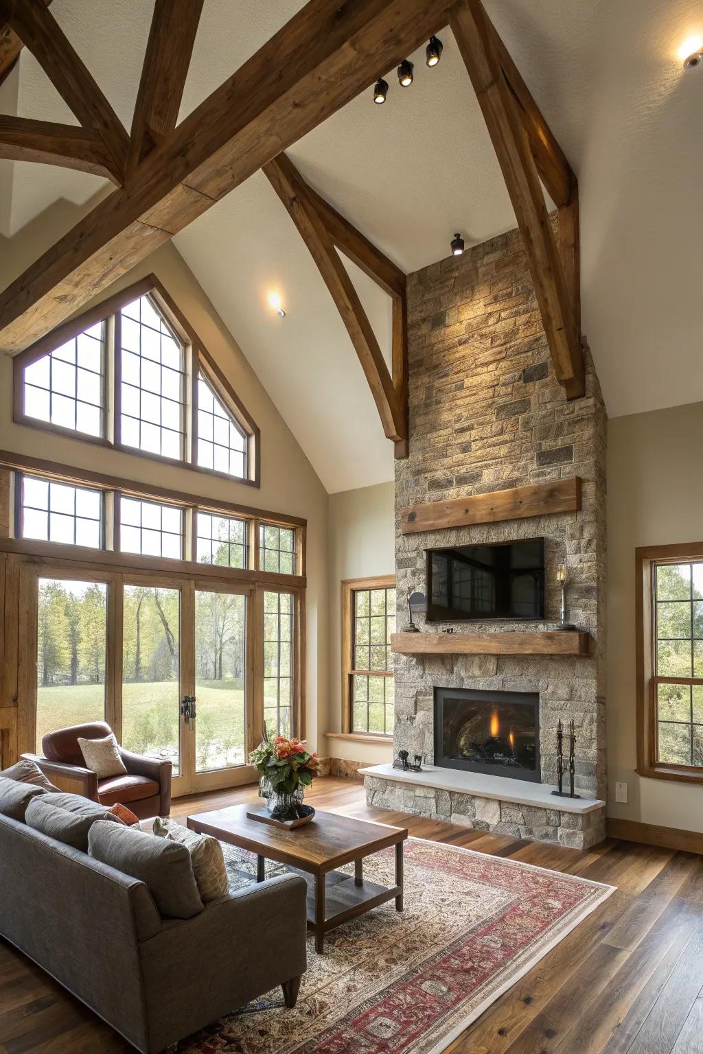 Celebrate architectural splendor with uncovered timbers and copious sunlight.