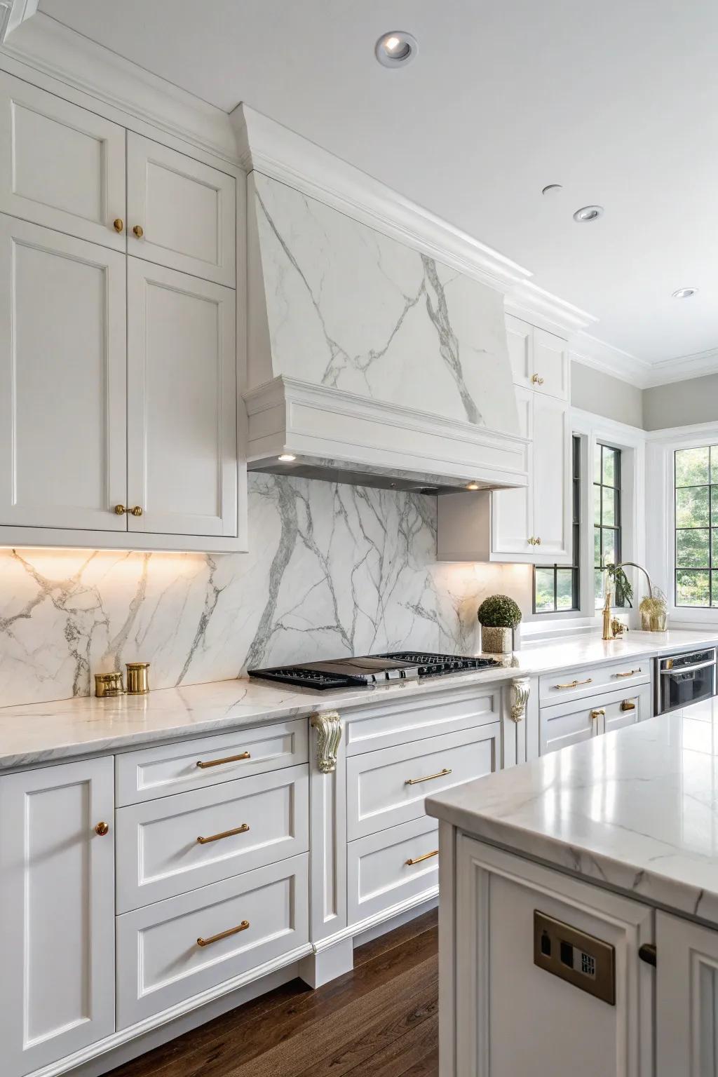 An ivory marble backsplash that brings enduring grace to any kitchen.