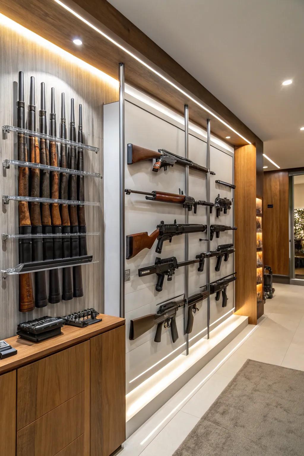 Use wall-mounted racks to transform your firearm collection into an artful display.