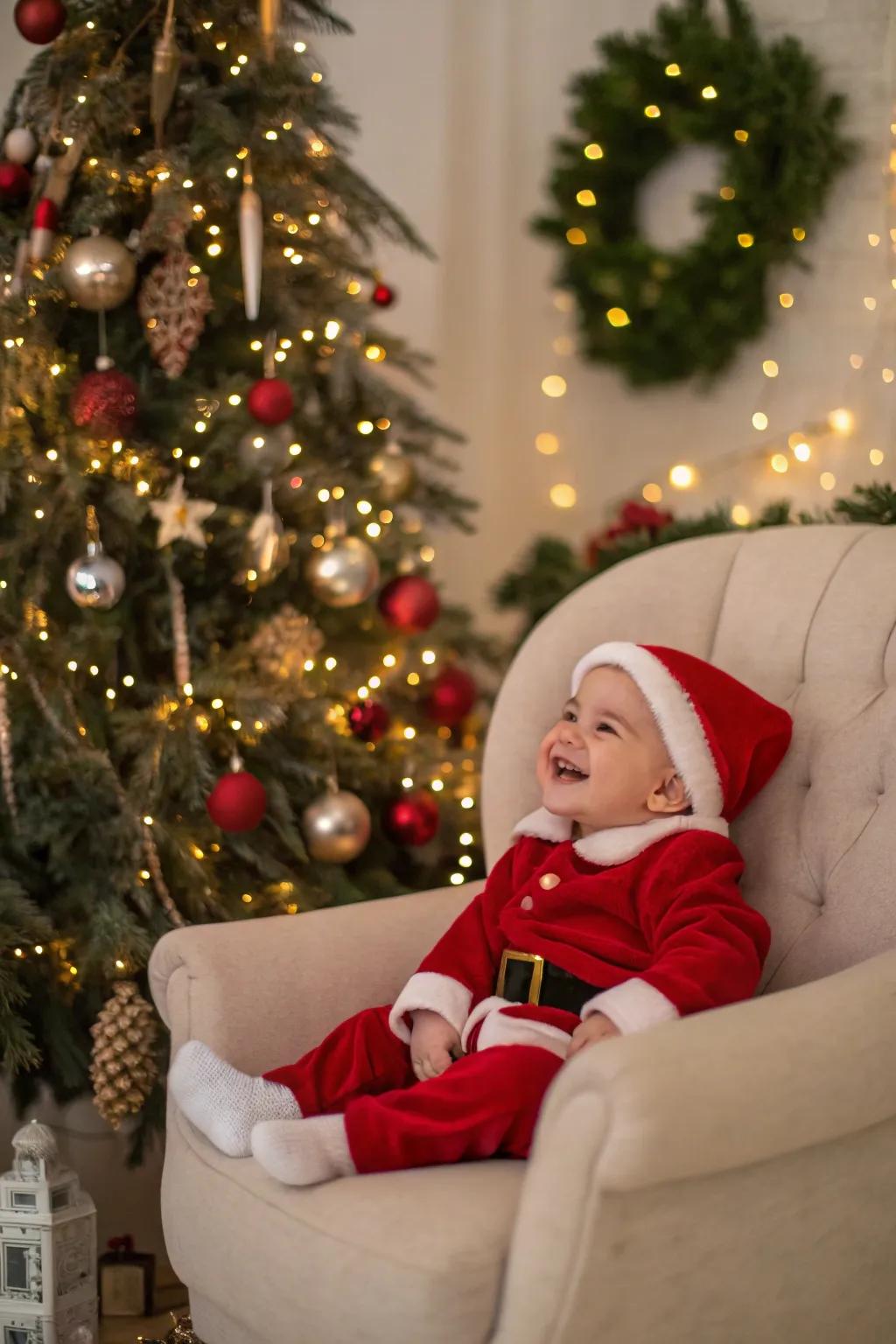A petite Santa spreading joy in your holiday photos.