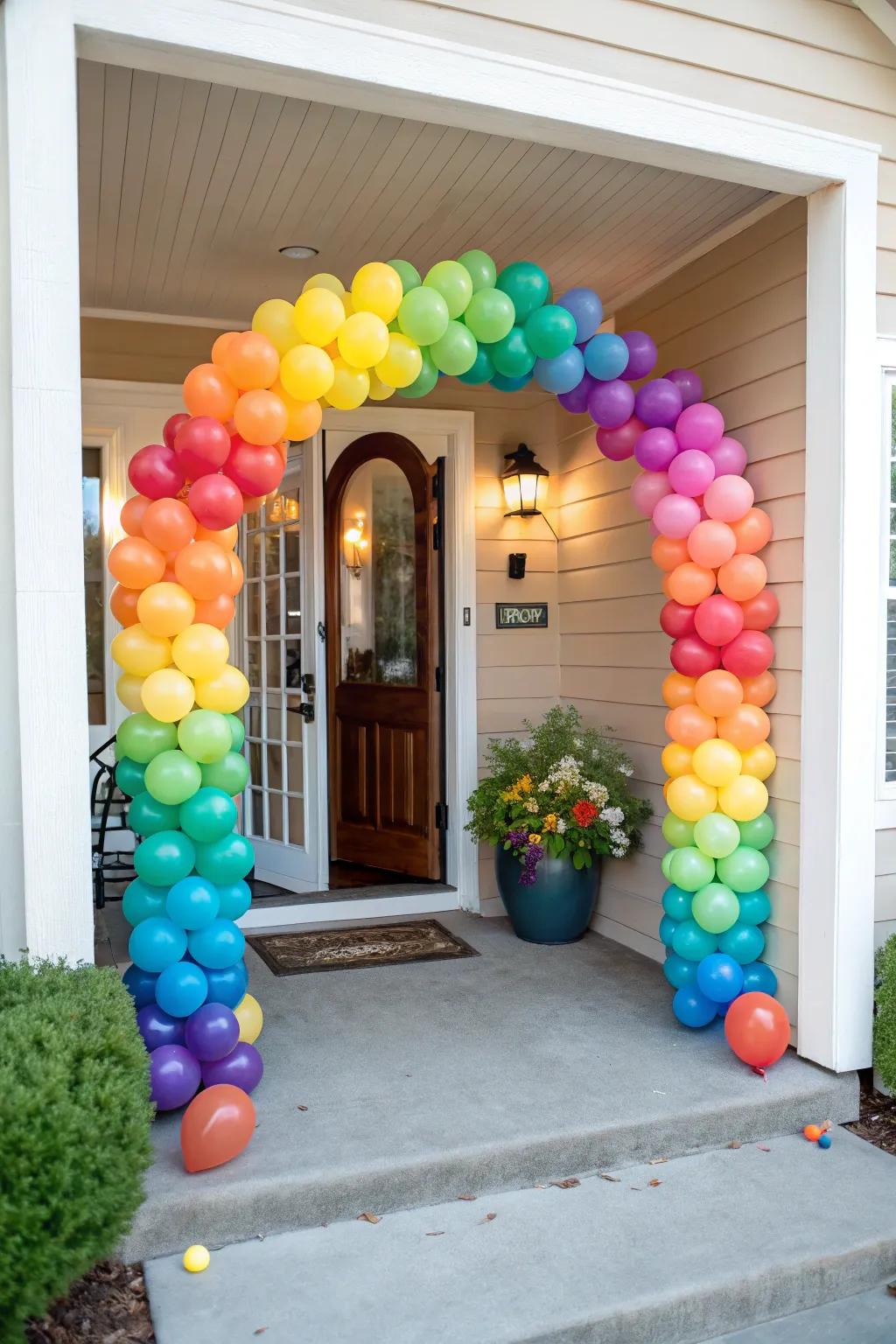 An array of bright balloons invites guests into the celebration.
