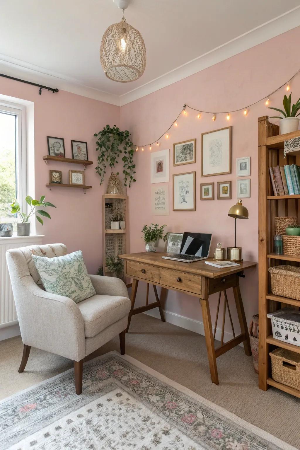 With a color palette influenced by pastels, embrace tranquility in your home office.