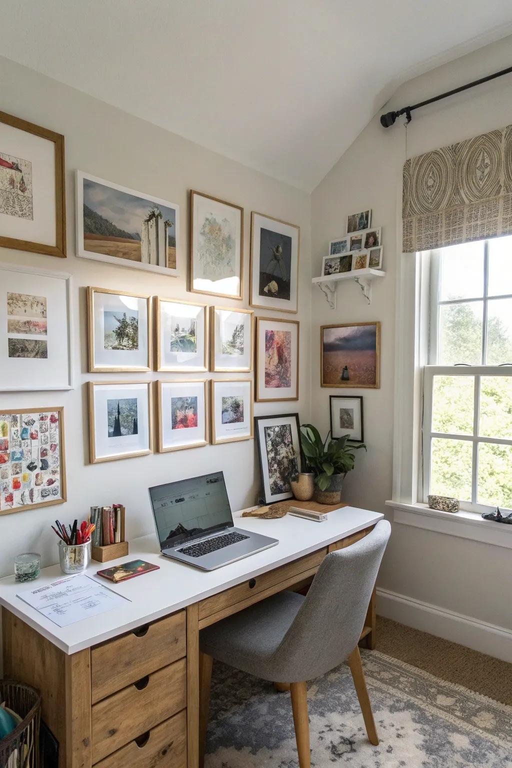 A picture display brings a personal touch to your home office.
