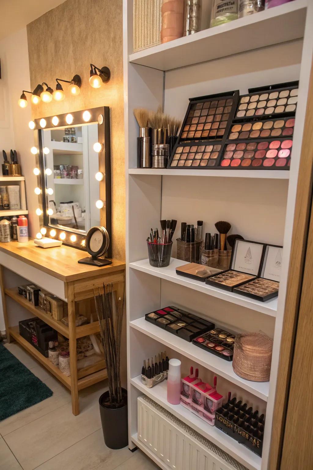 Walls can be your best friend for storage and style in a home salon.