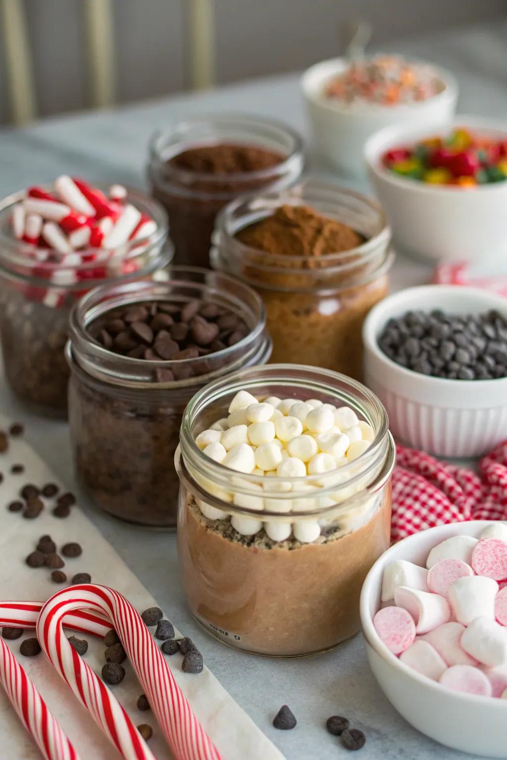 An array of garnishes to personalize your hot chocolate.