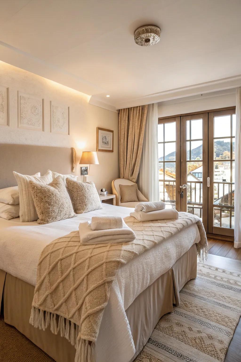 A soothing, balanced color story can transform any space in temporary accommodations into a peaceful getaway.