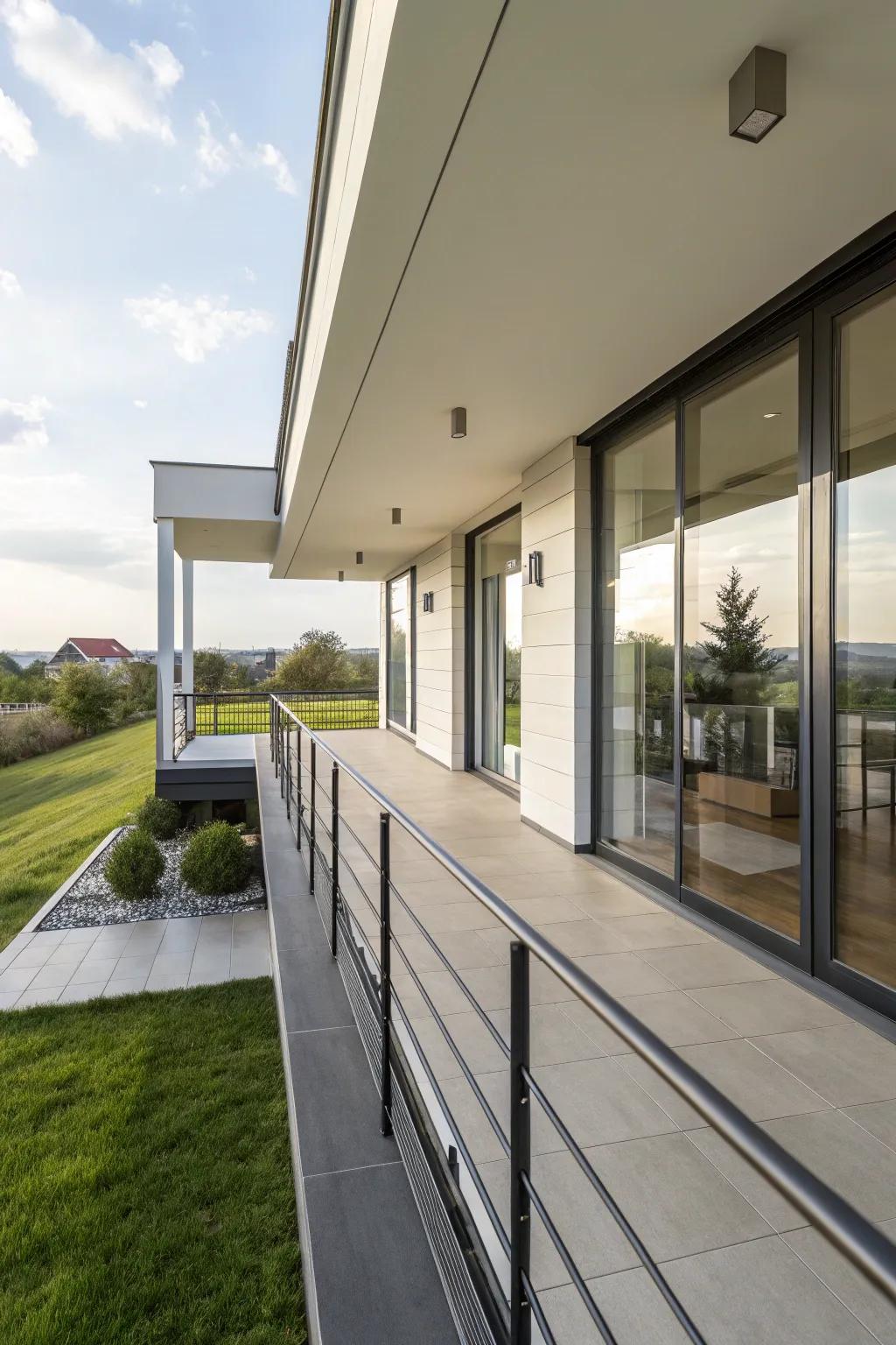 Elegant architectural details harmoniously blend on this impressive porch.