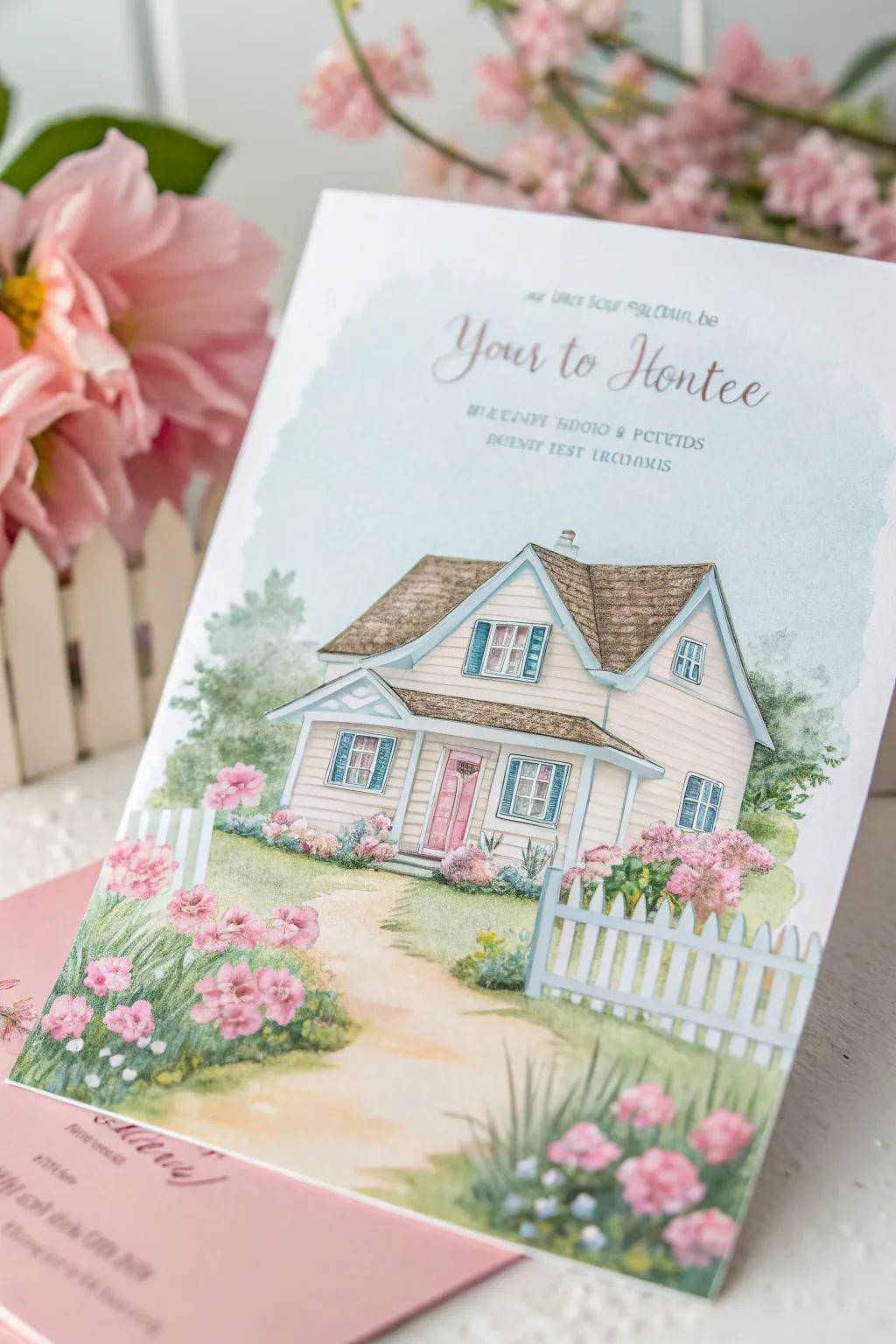 A home sketch theme creates a cozy mood for your invitation.