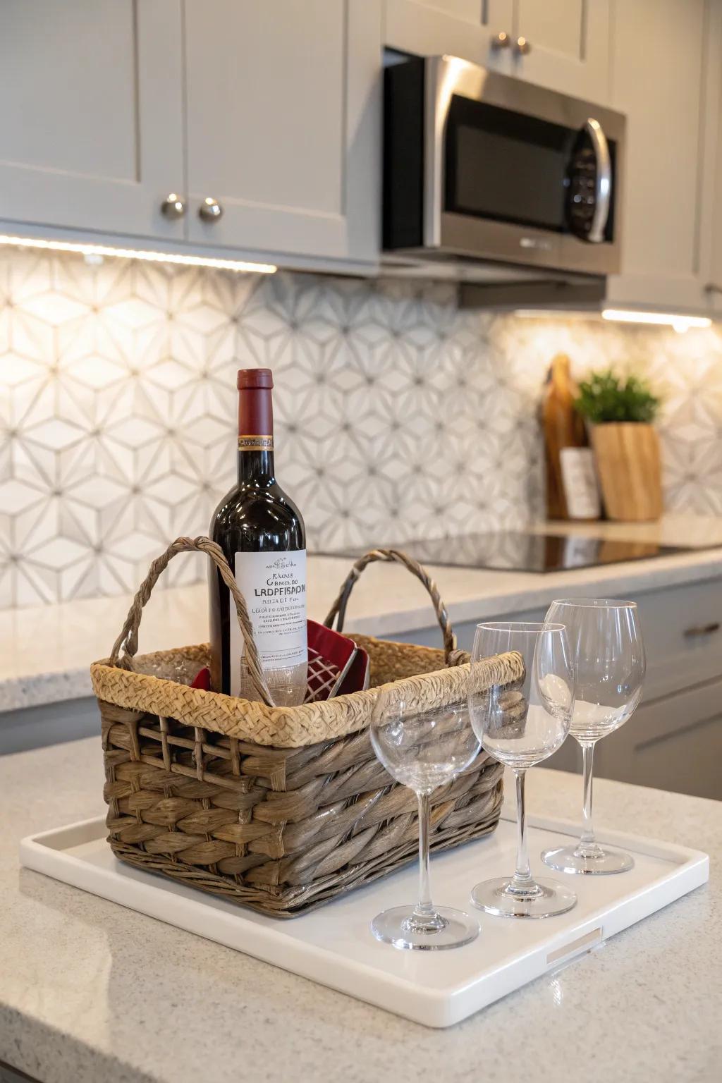 An elegant wine and glasses set, perfect for celebrating new beginnings.