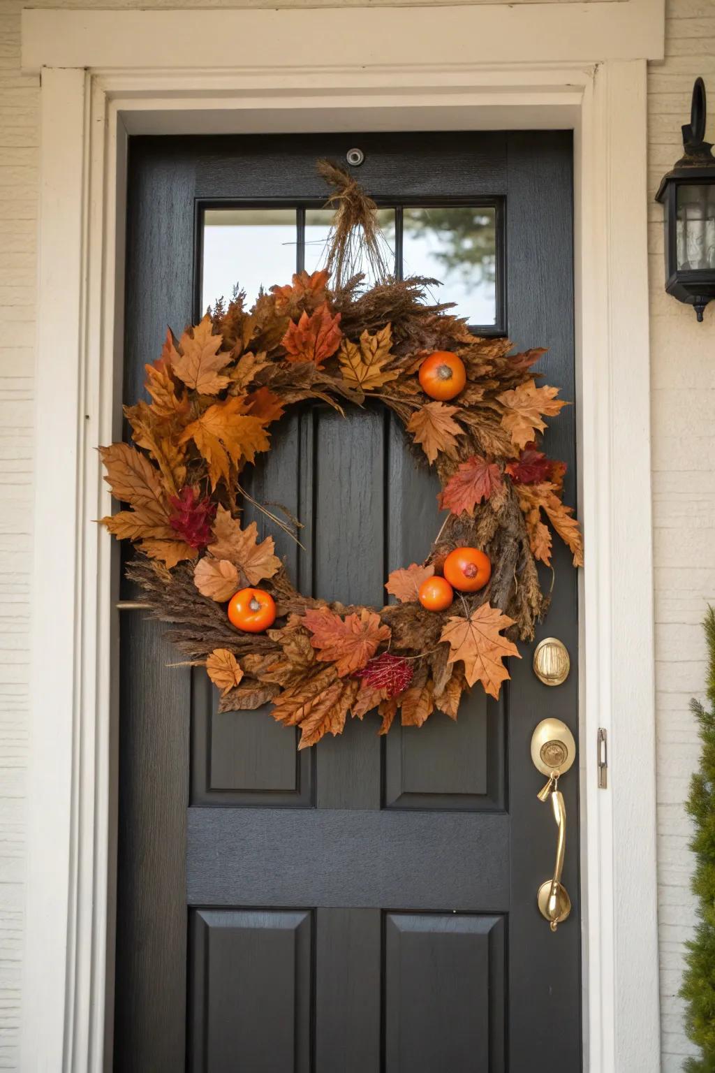 A gracious autumnal garland embellishes an entry.