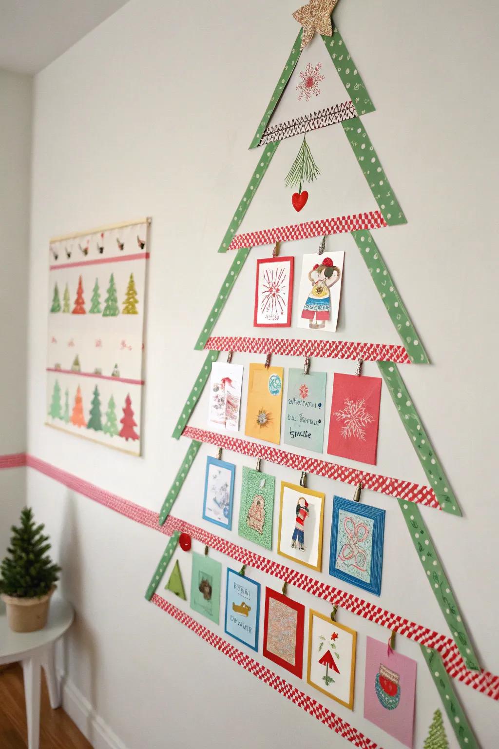 A delightful and impactful adhesive tape Christmas tree arrangement.