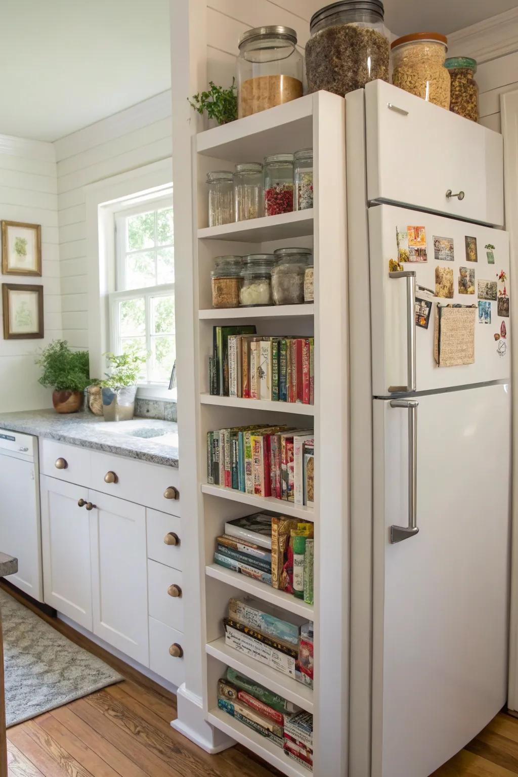 Upright shelves bring elegance and practicality.