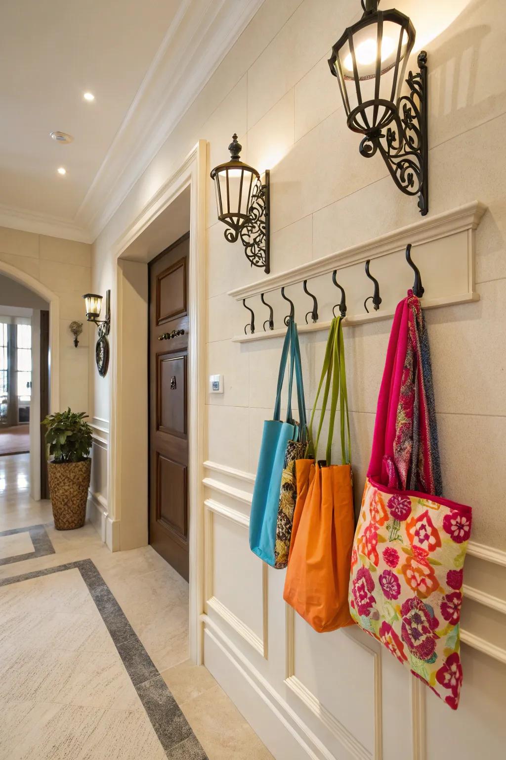 Turn your shopping bags into wall art using beautiful fixtures.