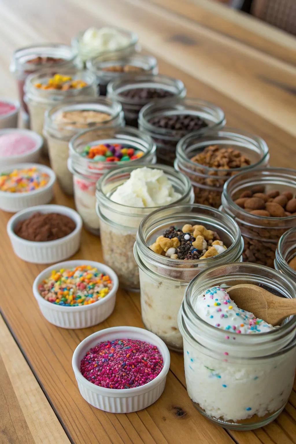 Crystal jars lend your ice cream station a rustic appeal.