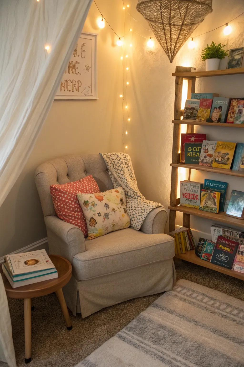A snug reading corner perfect for peaceful indoor times.