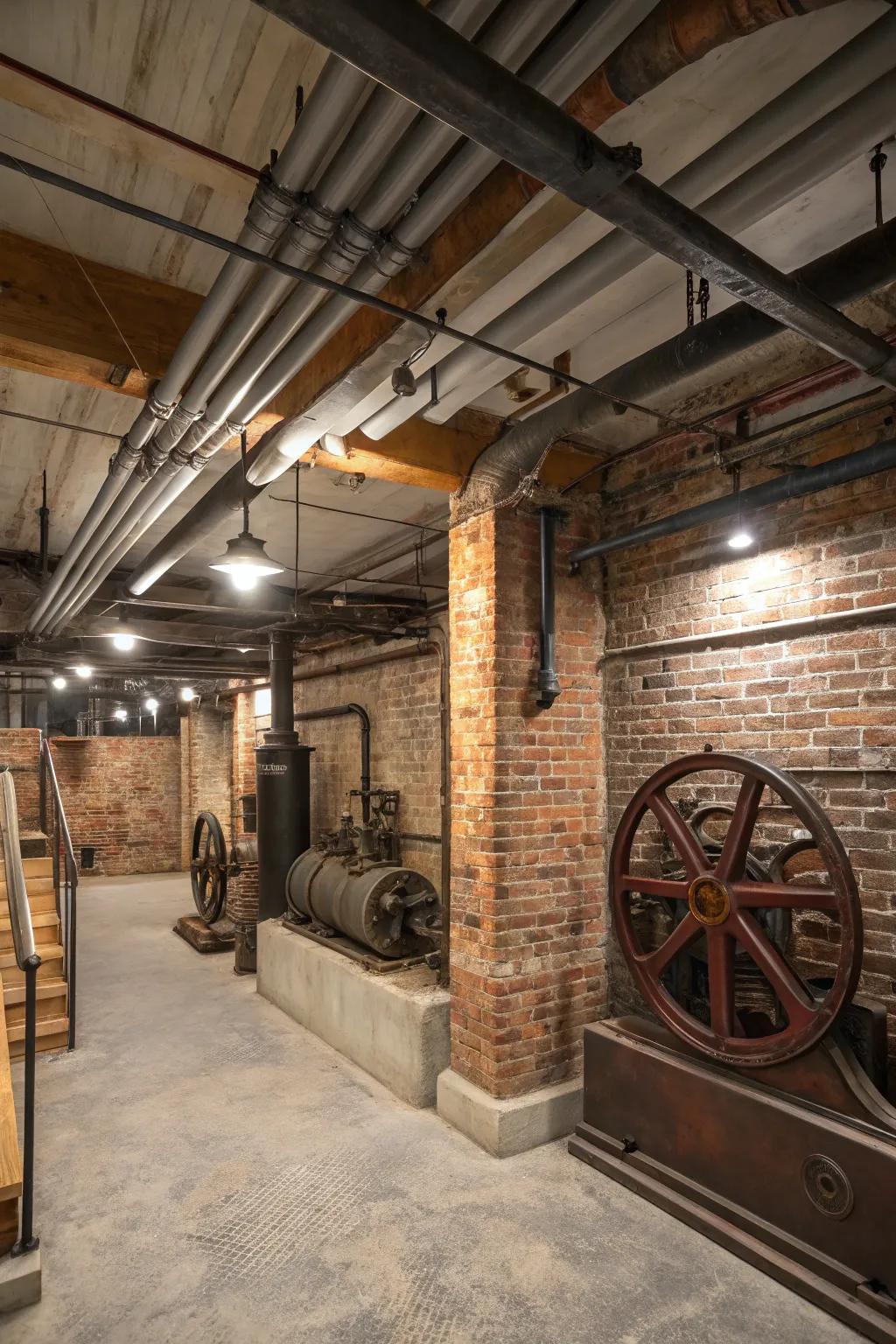 Exposed brick adds a touch of raw elegance to your basement.