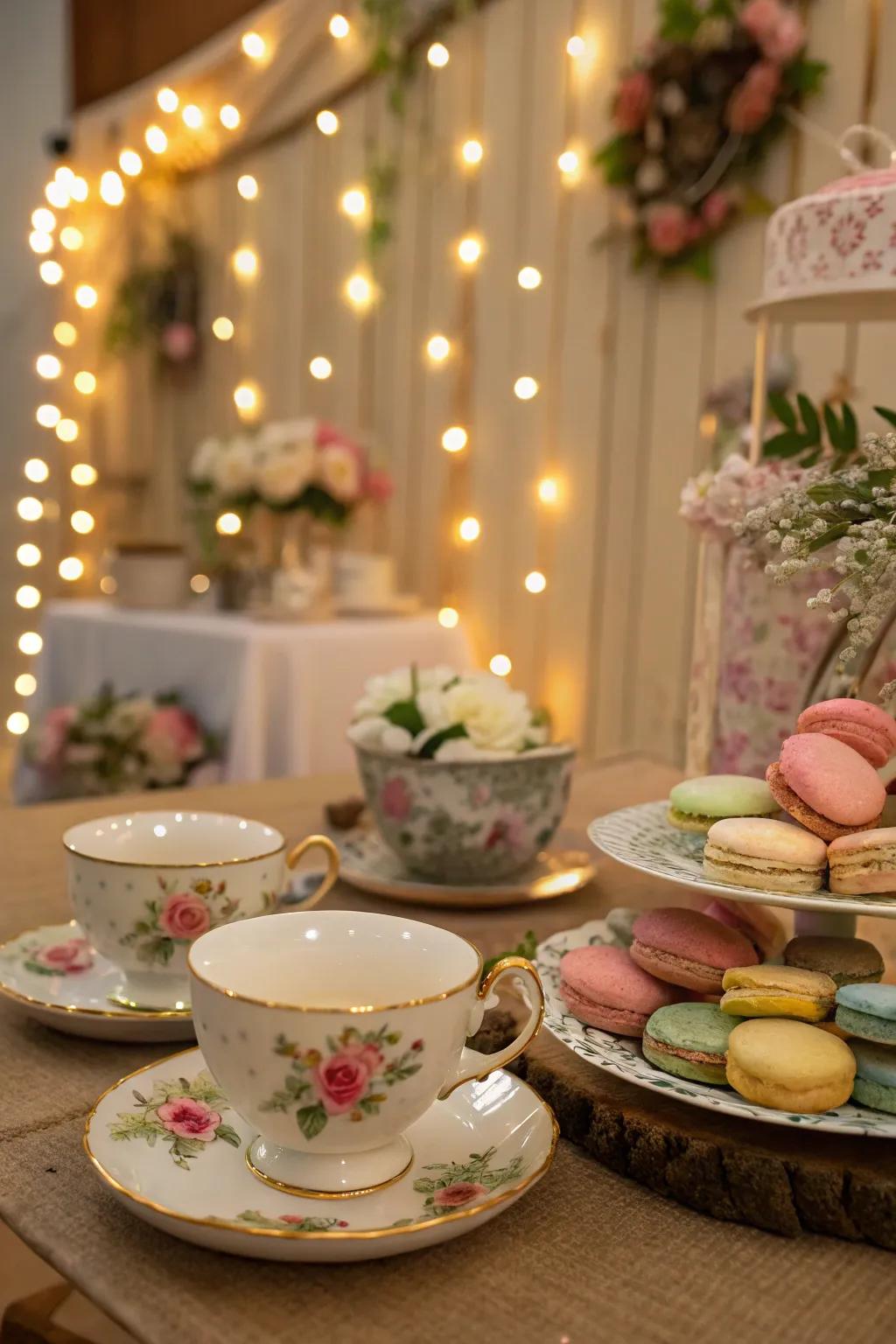 A charming tea gathering set, the perfect scene for an indoor birthday.