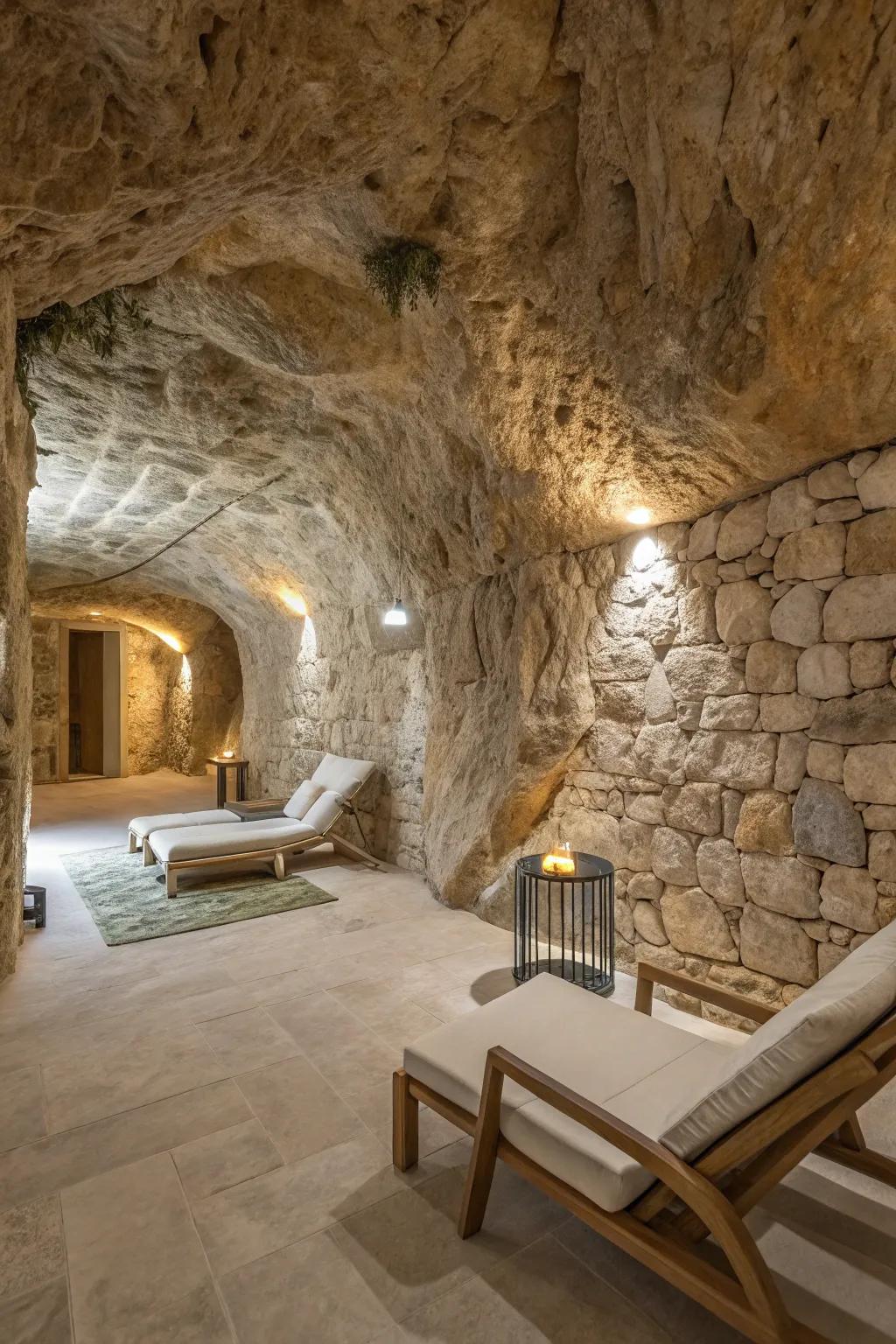 Embrace the allure of authentic stone to enrich your underground sanctuary.