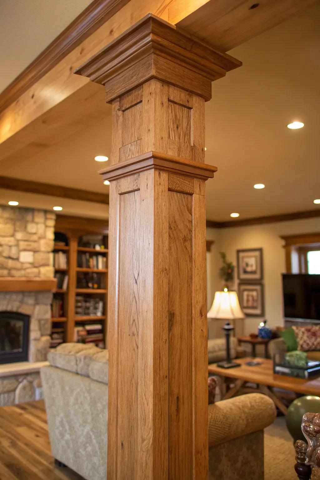 Natural wood columns add warmth and character.