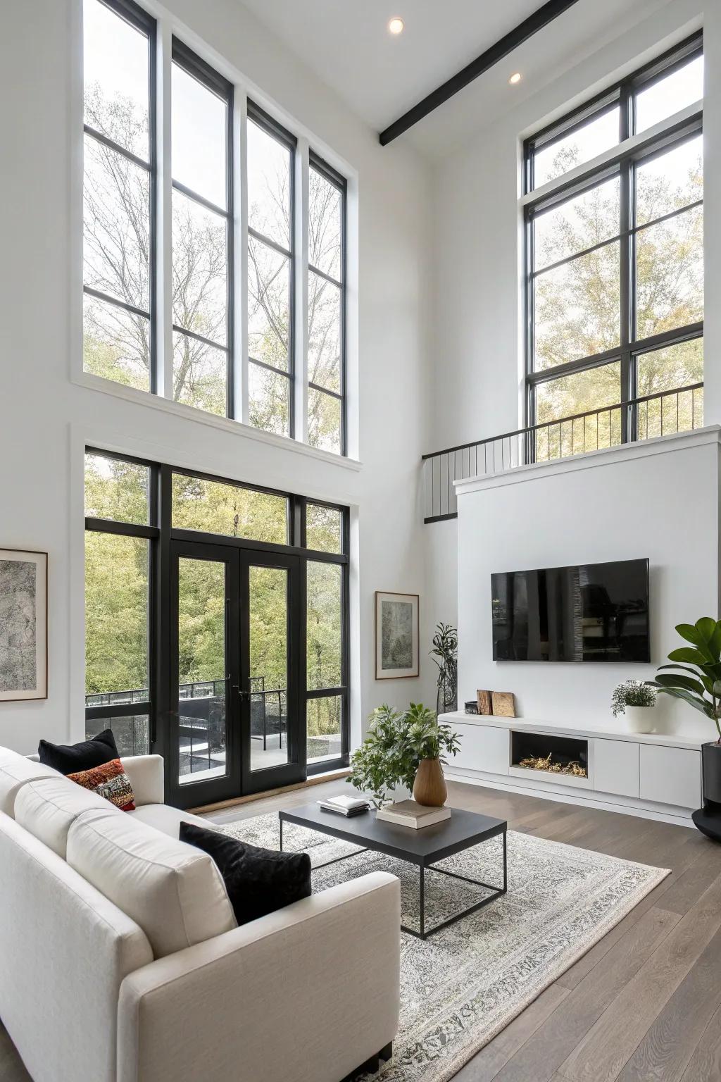 Ebony trims introduce a modern contrast against soft-toned walls.