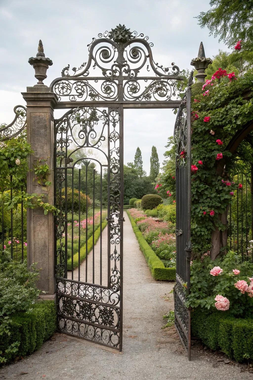 A sanctuary entry with a spectacularly elaborate forged entrance.
