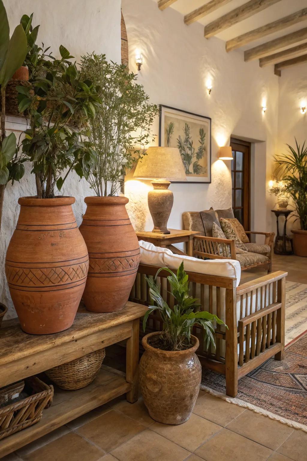 Baked earth tones bring a warm, rustic ambiance to your living area.