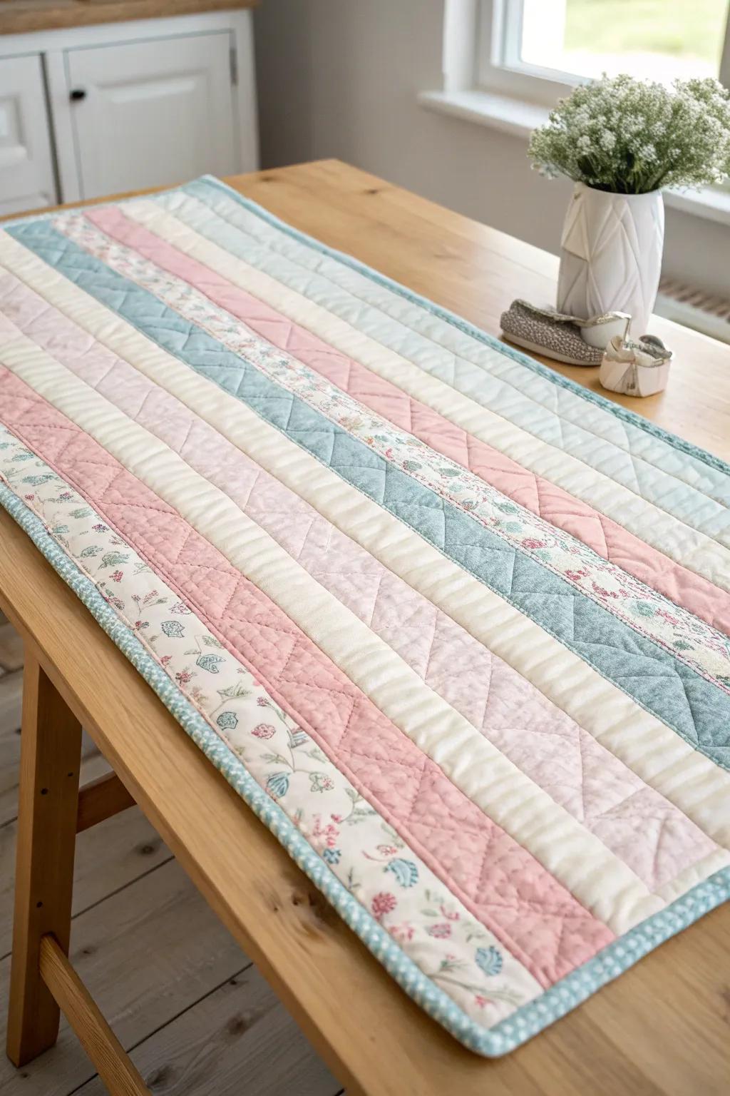 Embrace tranquility with an effortless stripes quilt, where elegance and artistry intertwine.