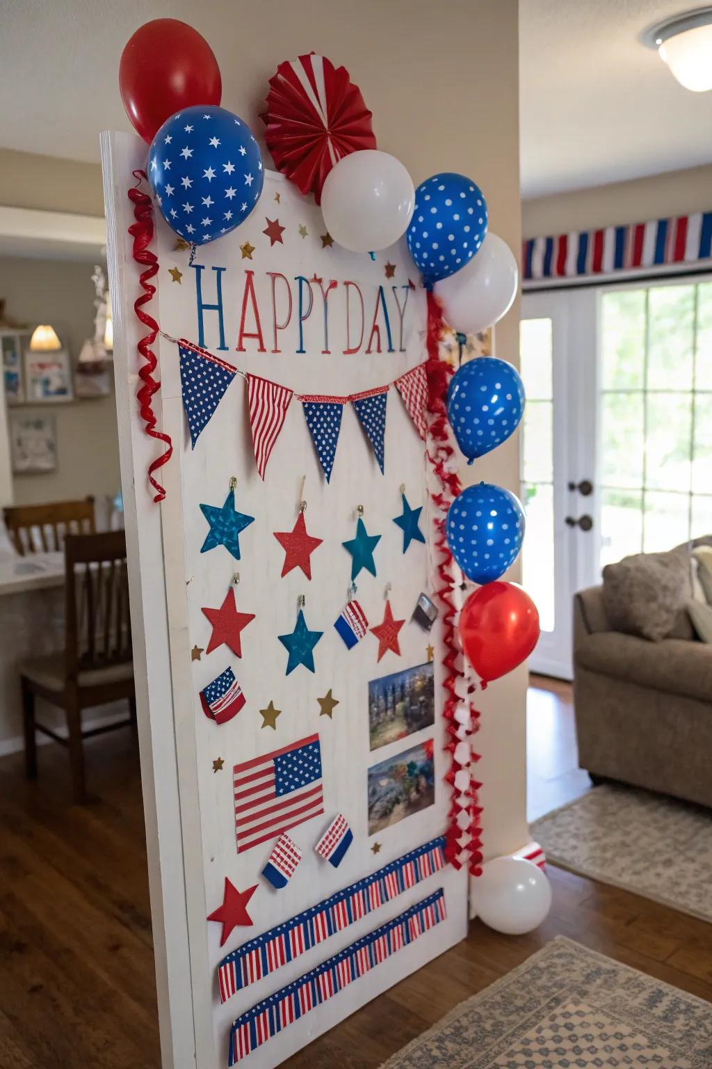 A patriotic birthday display, beautifully themed with red, white, and blue to honor July.