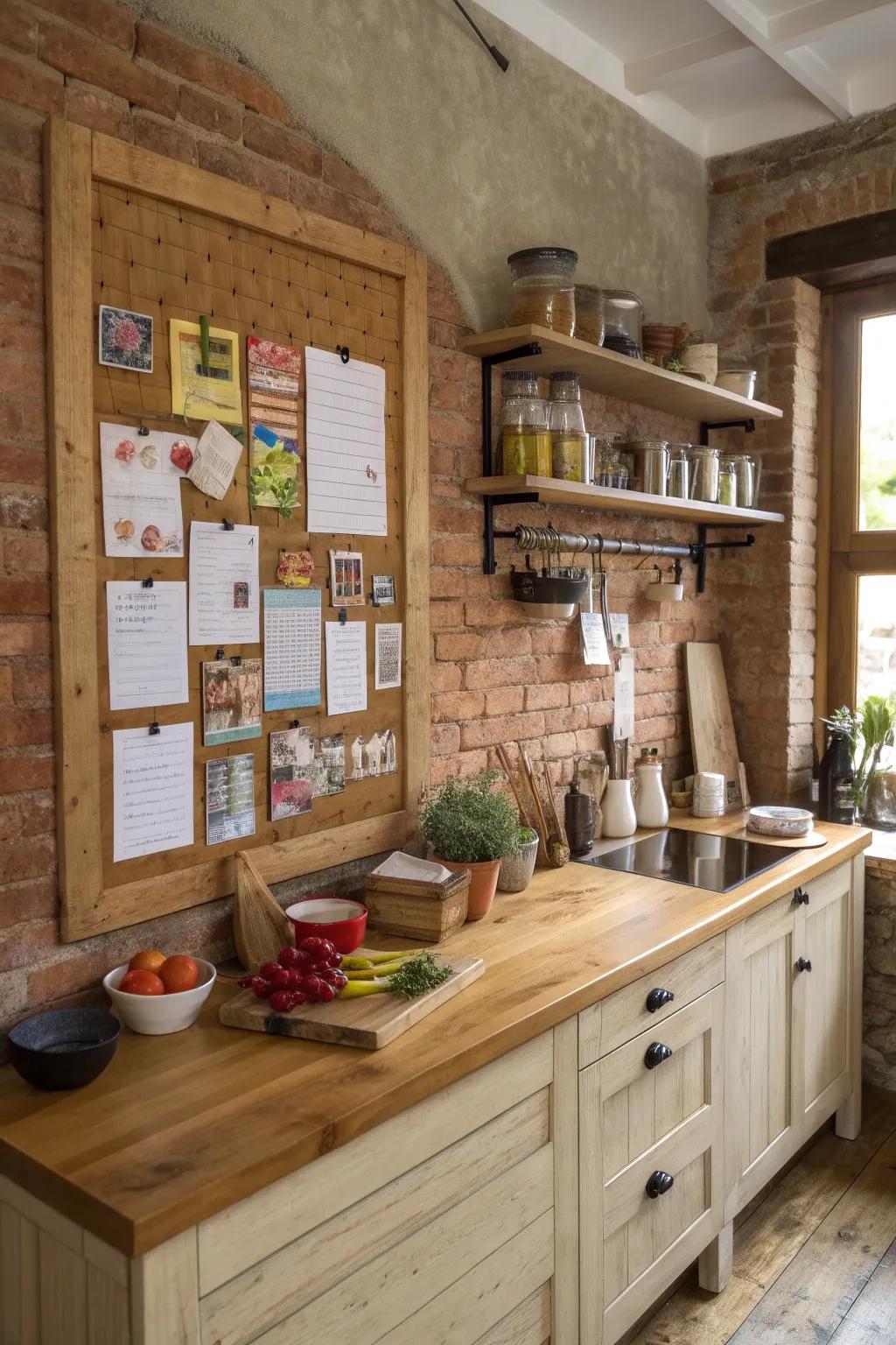 Earthy elegance harmonizes with practicality in a timber-trimmed pinboard.