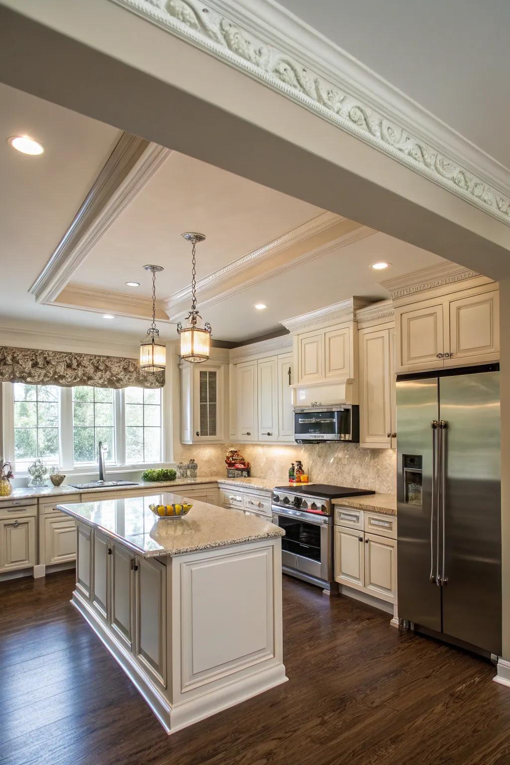 Extending crown molding to the ceiling adds an element of sophistication.