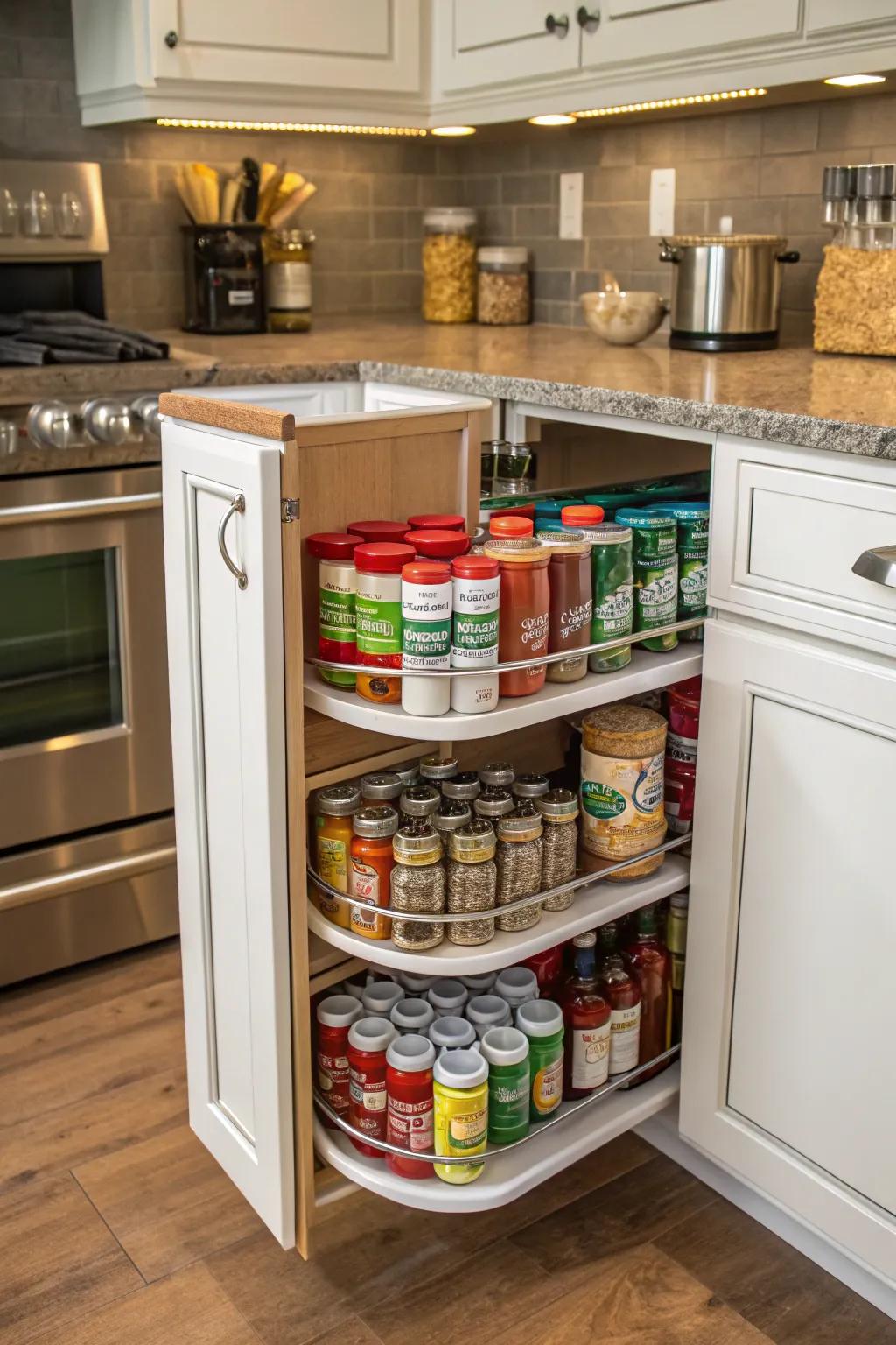 A Spinning Organizer ensures no space is wasted in a corner cabinet.