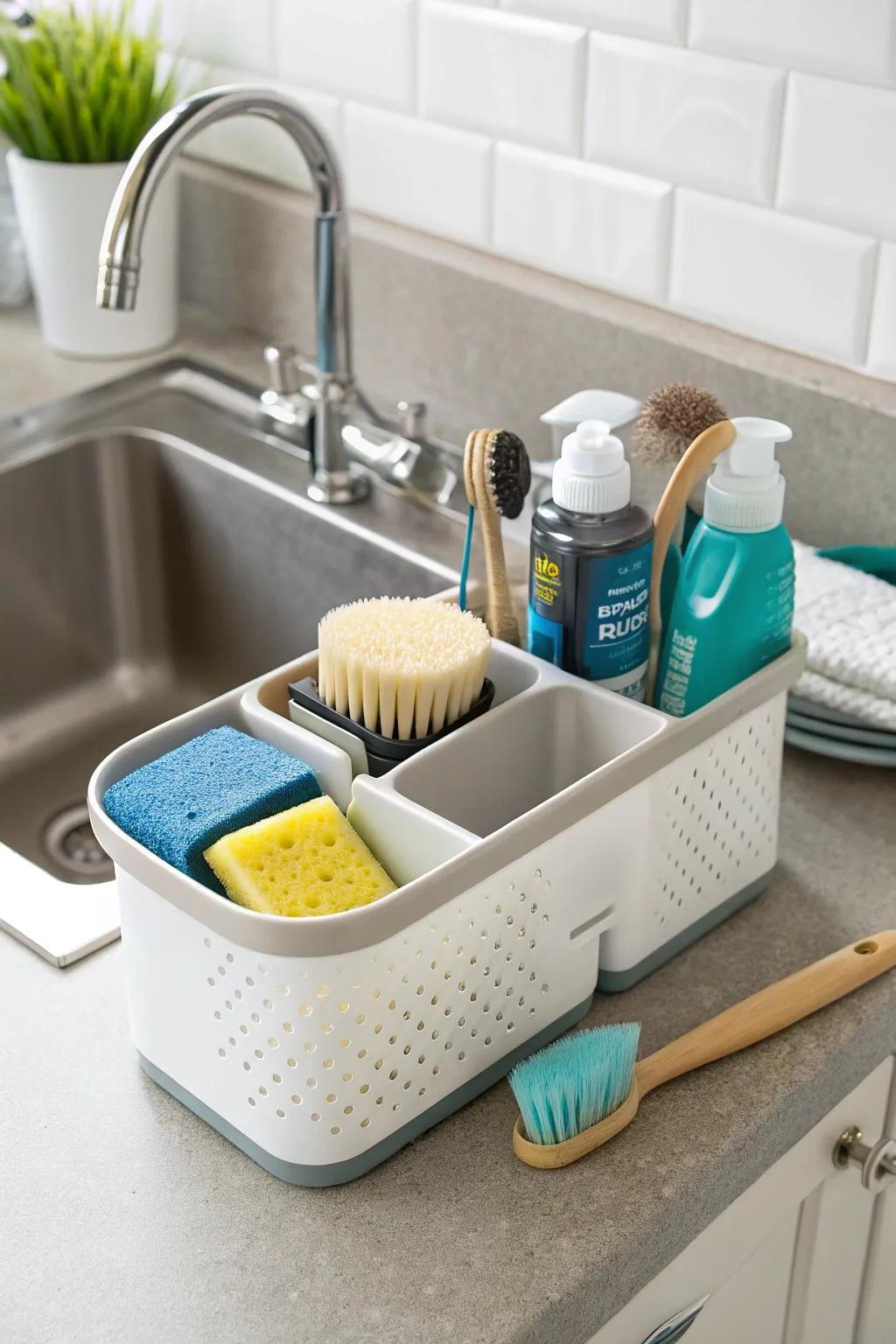 Small, sectioned organizer maintains order in limited kitchen spaces.