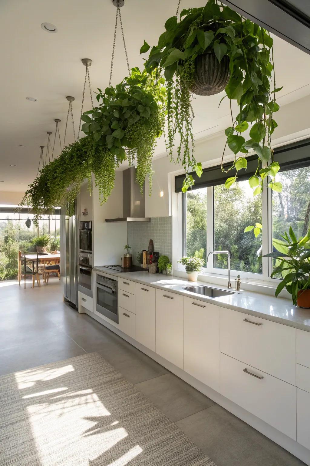 Fashion a suspended verdant paradise in your kitchen using aerial flora.