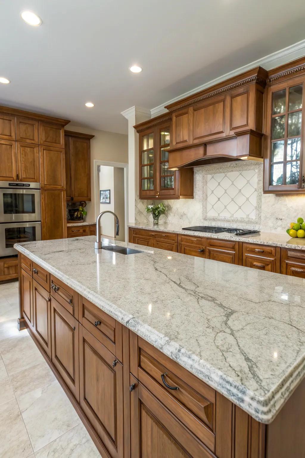 Worktops made from natural stone offer both visual appeal and durability.