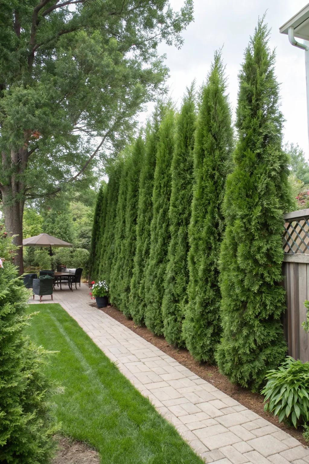 A living barrier of Emeralds delivers both visual appeal and privacy.