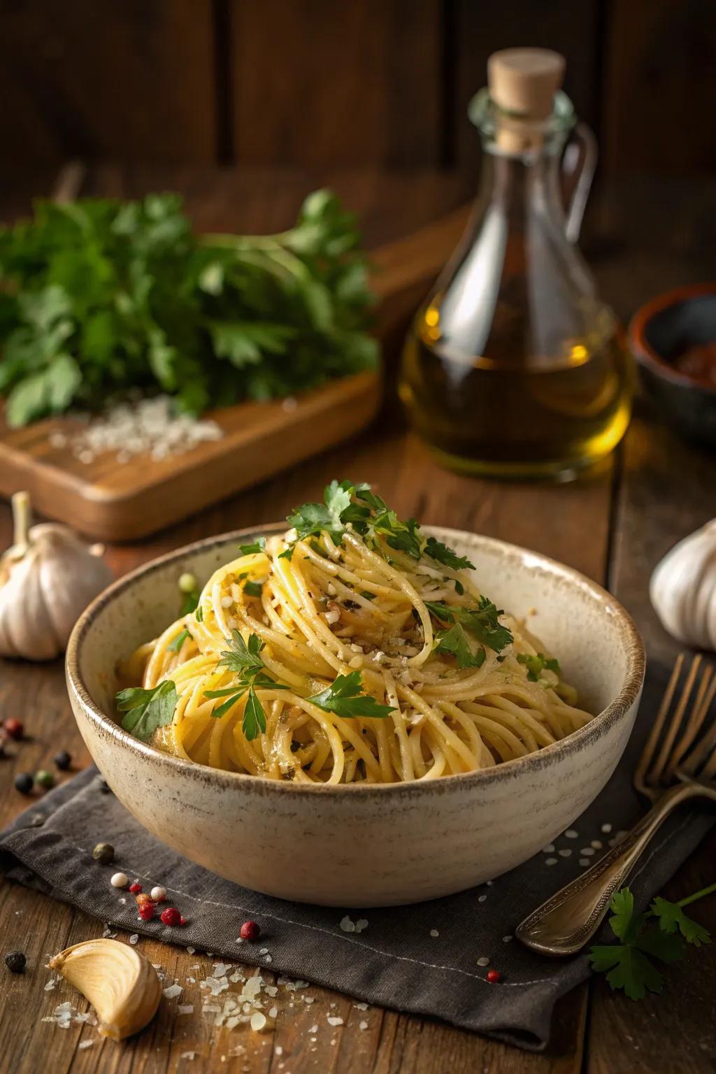 Straightforward and delicious, Pasta Aglio e Olio suits late-night cravings flawlessly.