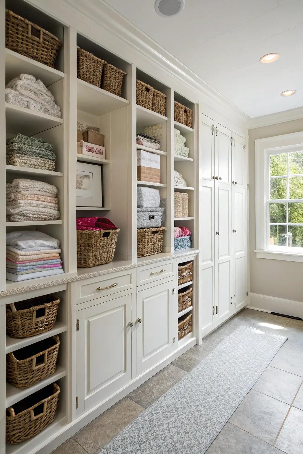 Optimize space with graceful full-height cabinets.