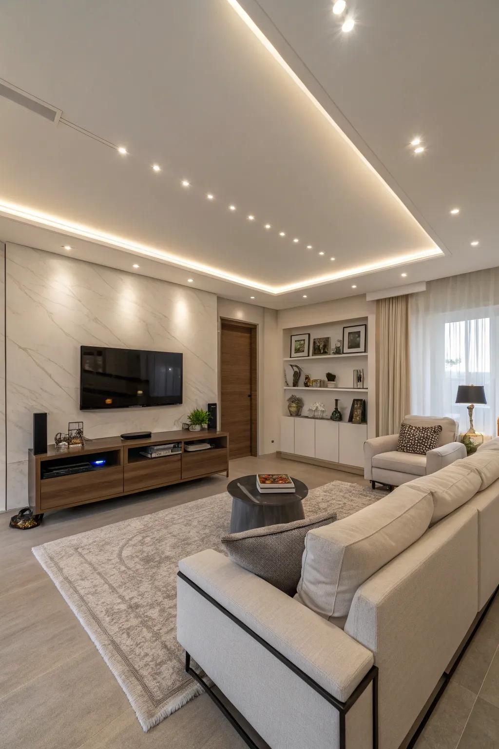 Inset LED ceiling lights offering a minimalist touch.