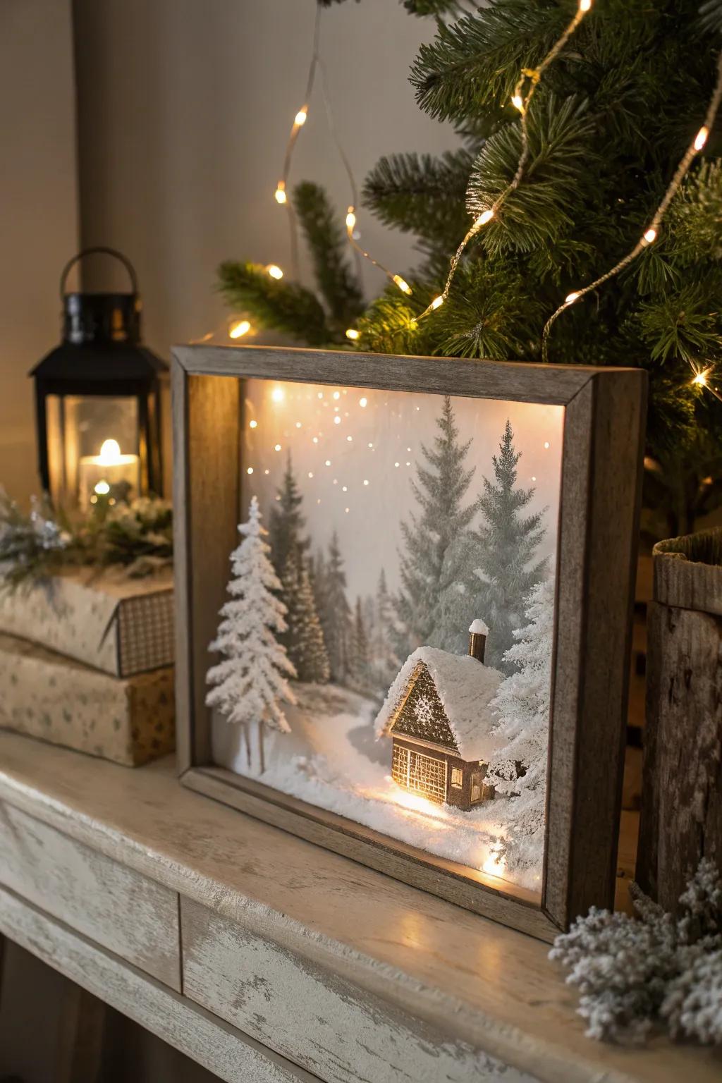 A snug winter tableau within a light diorama