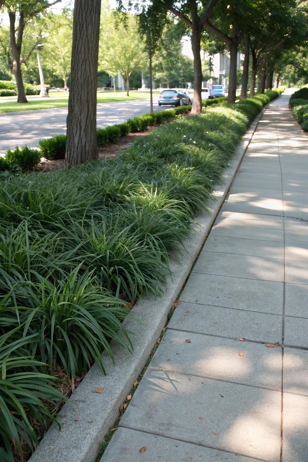 Pathway decorated with 'fountaingrass', supplying an inviting transition to the landscape.